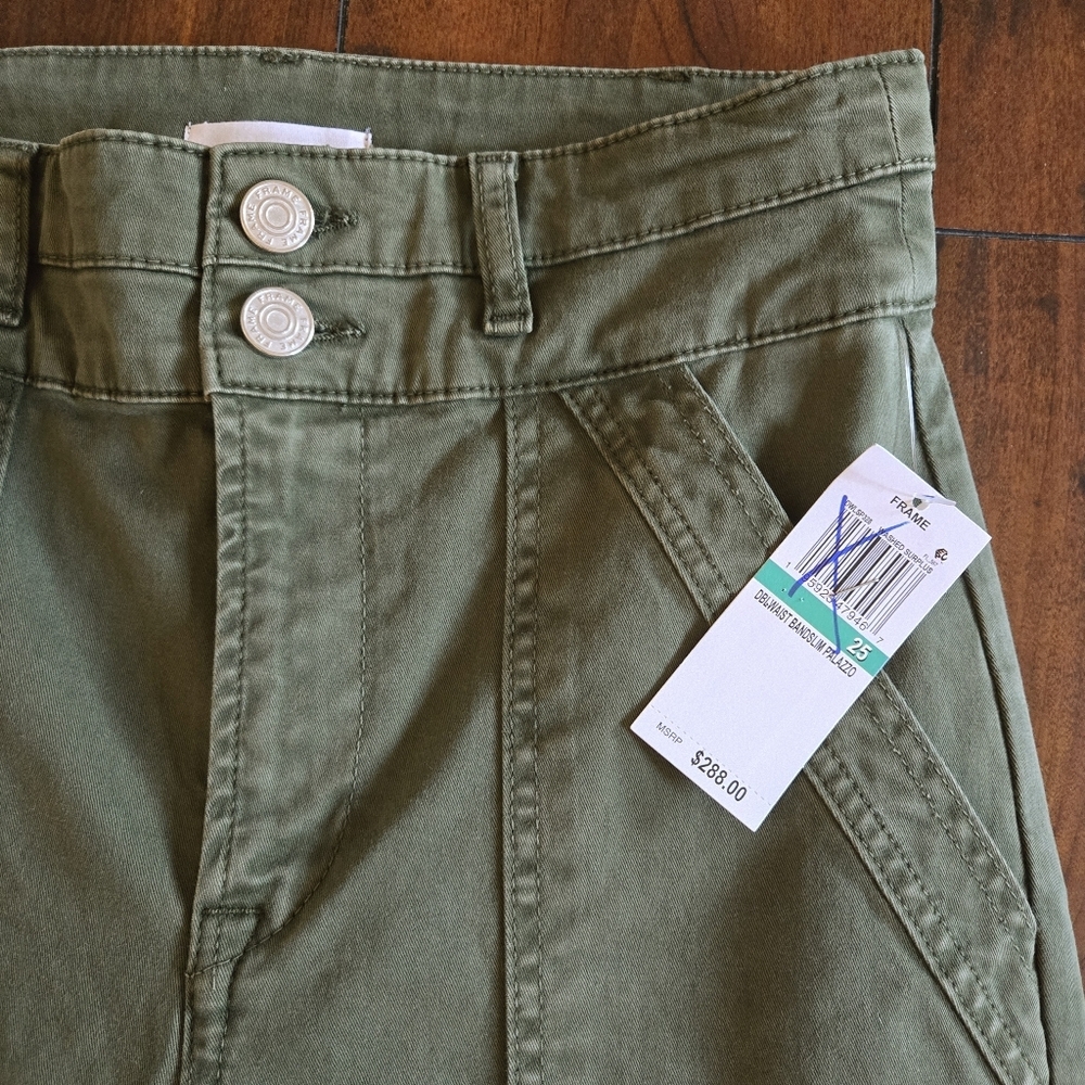 Frame Women's Double Waistband Slim Palazzo Wide Washed Surplus Pants Size 25 - Picture 8 of 12